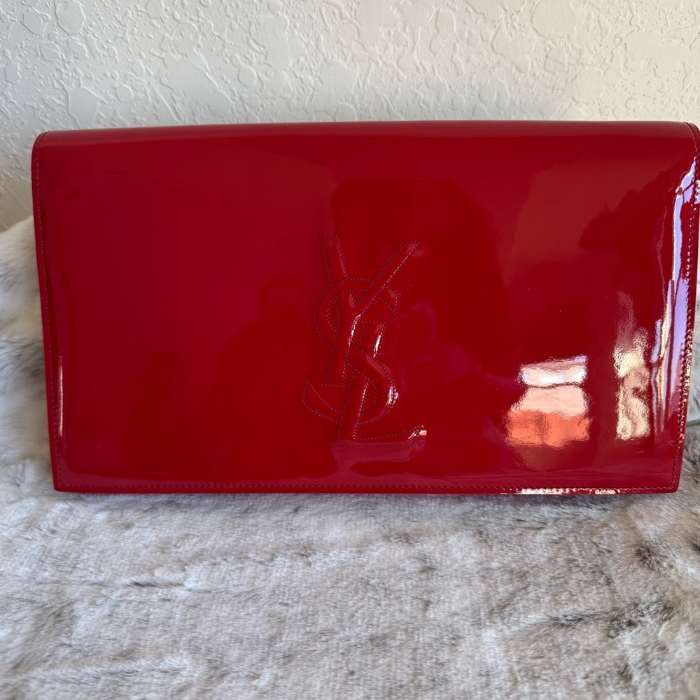 Yves Saint Laurent YSL Belle De Jour Red Patent Leather Clutch P0329 - Picture 1 of 11